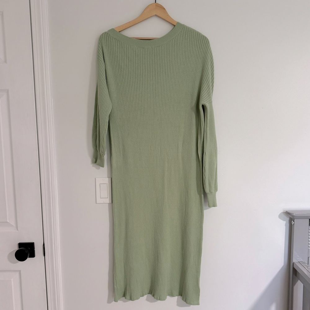 By‎ Egreis Off The Shoulder Midi Sweater Dress Light Green Size Medium